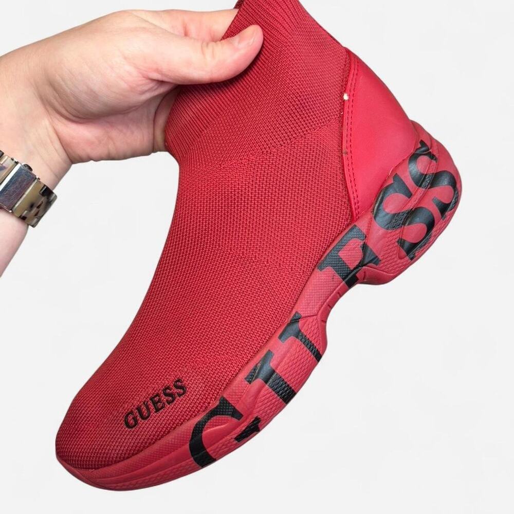 Guess Women Sock Sneakers Size 7.5 Red Black Knit Slip-On Athletic Stylish - Picture 6 of 8